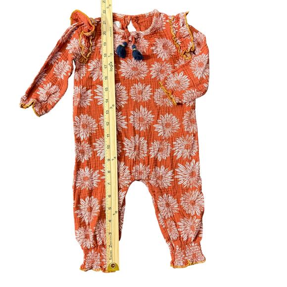 Mud Pie Fall Floral Romper Ruffle Long Sleeve Boho Rust Orange Baby Girl 9-12m - Picture 8 of 8